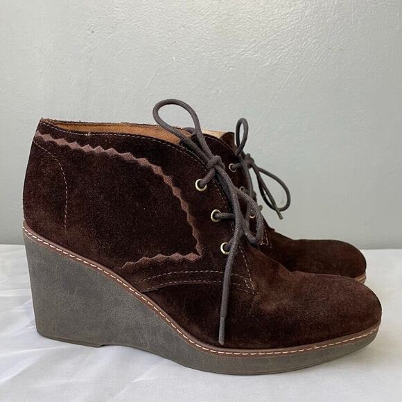 Naturalizer Boots Size 9.5 Brown Suede Wedge Heel Kaitlyn Ankle Bootie Boho - Picture 3 of 11